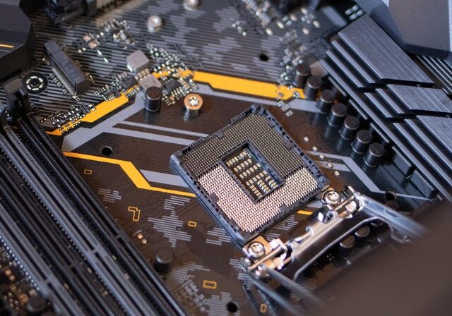A detailed view of a computer motherboard